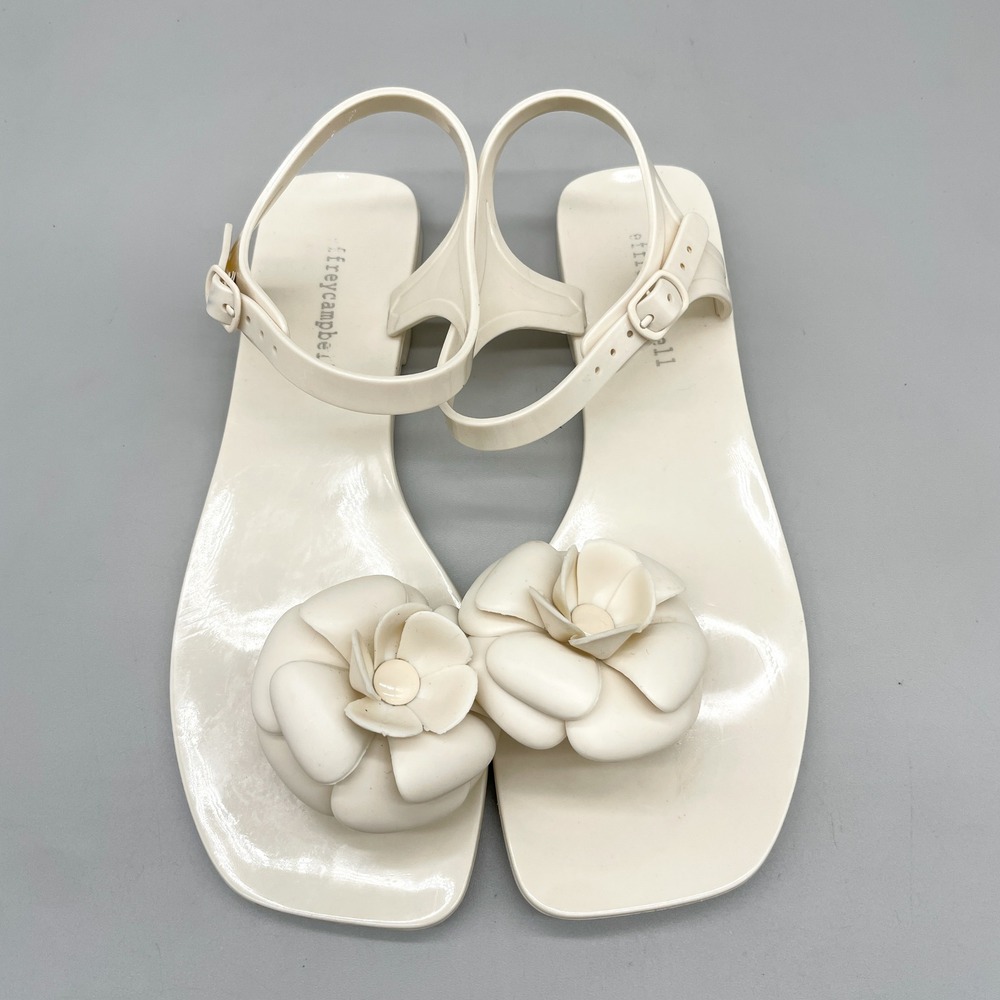 Jeffrey Campbell Womens 7 Camellia Floral Jelly Sandals Cream Bridal Square Toe